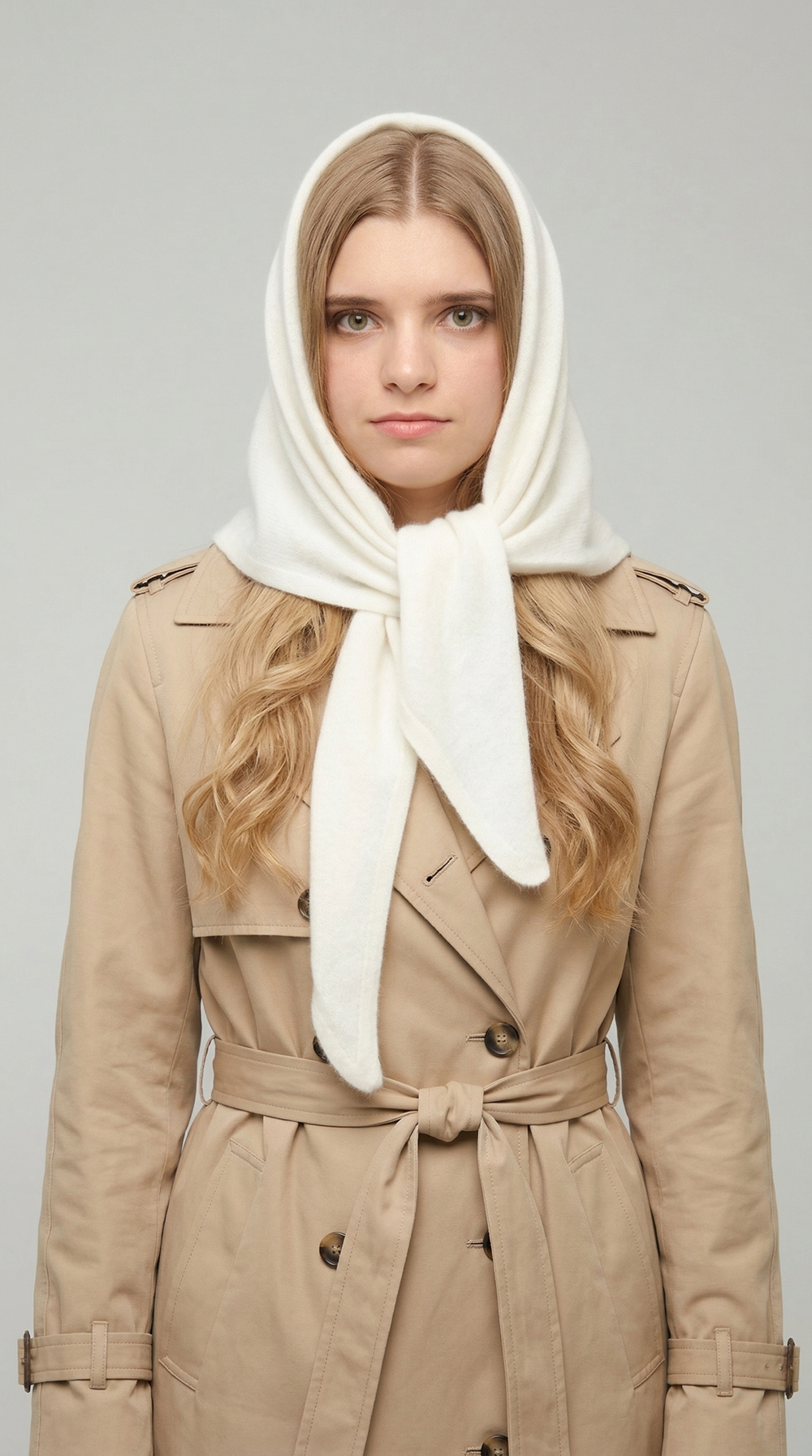 Оренбургский платок-косынка К820-02 экрю