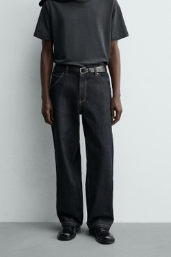 ZARA ДЖИНСЫ CARPINTERO BAGGY FIT С ДЕКОРАТИВНОЙ СТРОЧКОЙ, СИНИЙ