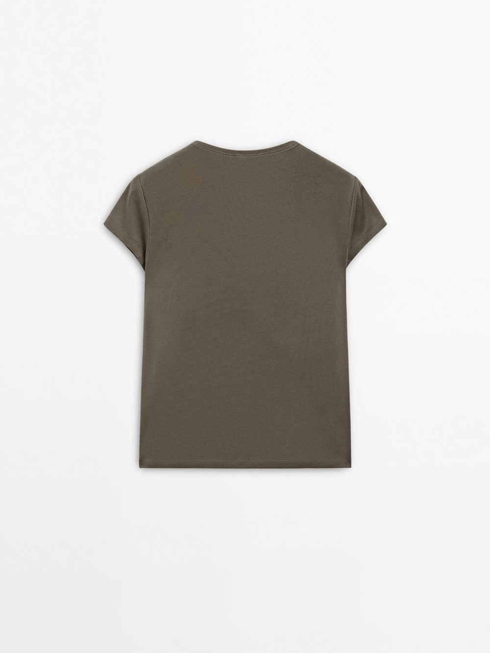 Massimo Dutti Хлопковая футболка, светло-коричневый