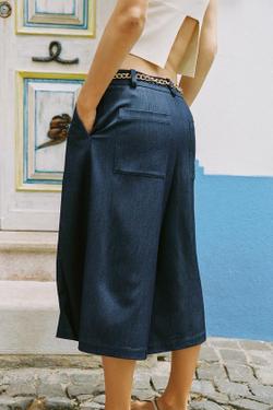 ZARA ДЛИННЫЕ БЕРМУДЫ С РЕМНЕМ И ЦЕПОЧКОЙ, СИНИЙ