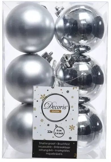 Набор пластиковых шаров Дивный 60 мм, серебро, 12 шт, Kaemingk (021831)