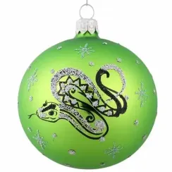 С863/3 Стеклянный шар Змея 75 мм., зеленый, Ёлочка