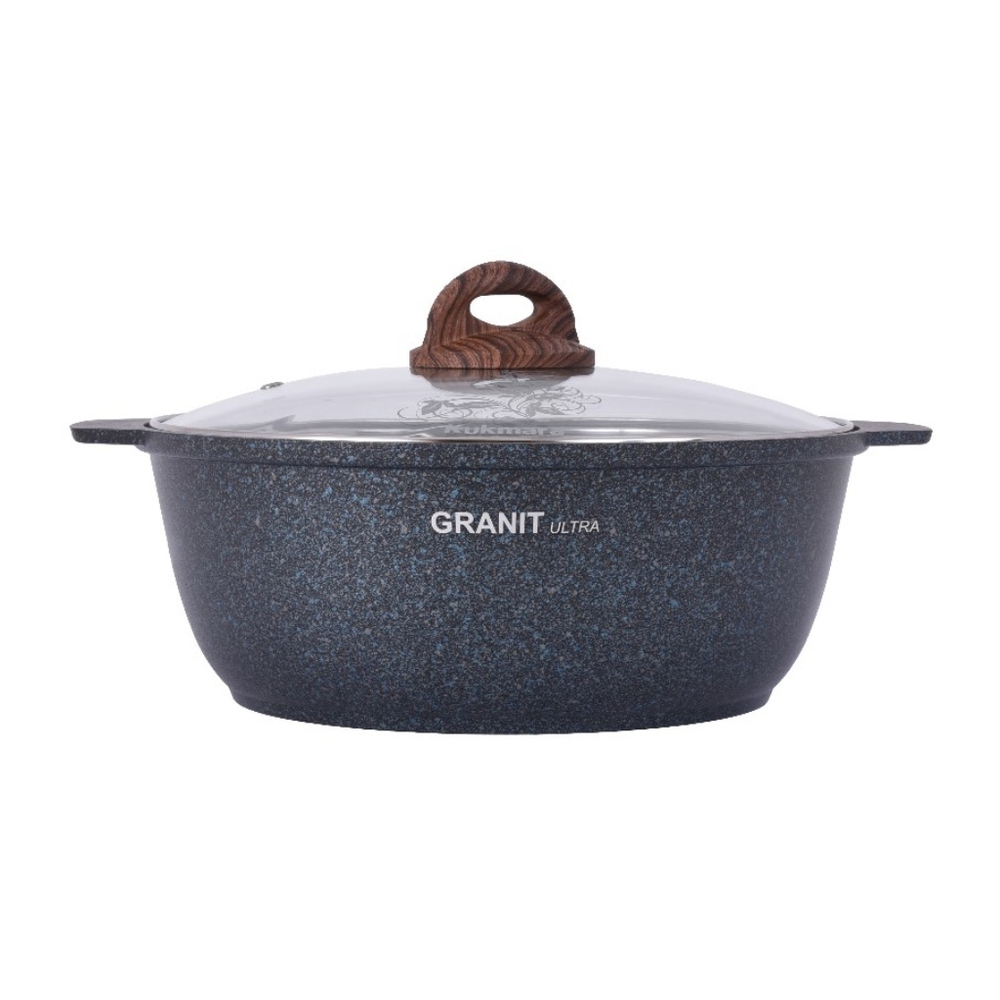 Кастрюля-жаровня алюм, антиприг, 4 л, с крыш, крыш стекло, Kukmara, Granit Ultra, жгг41а, син
