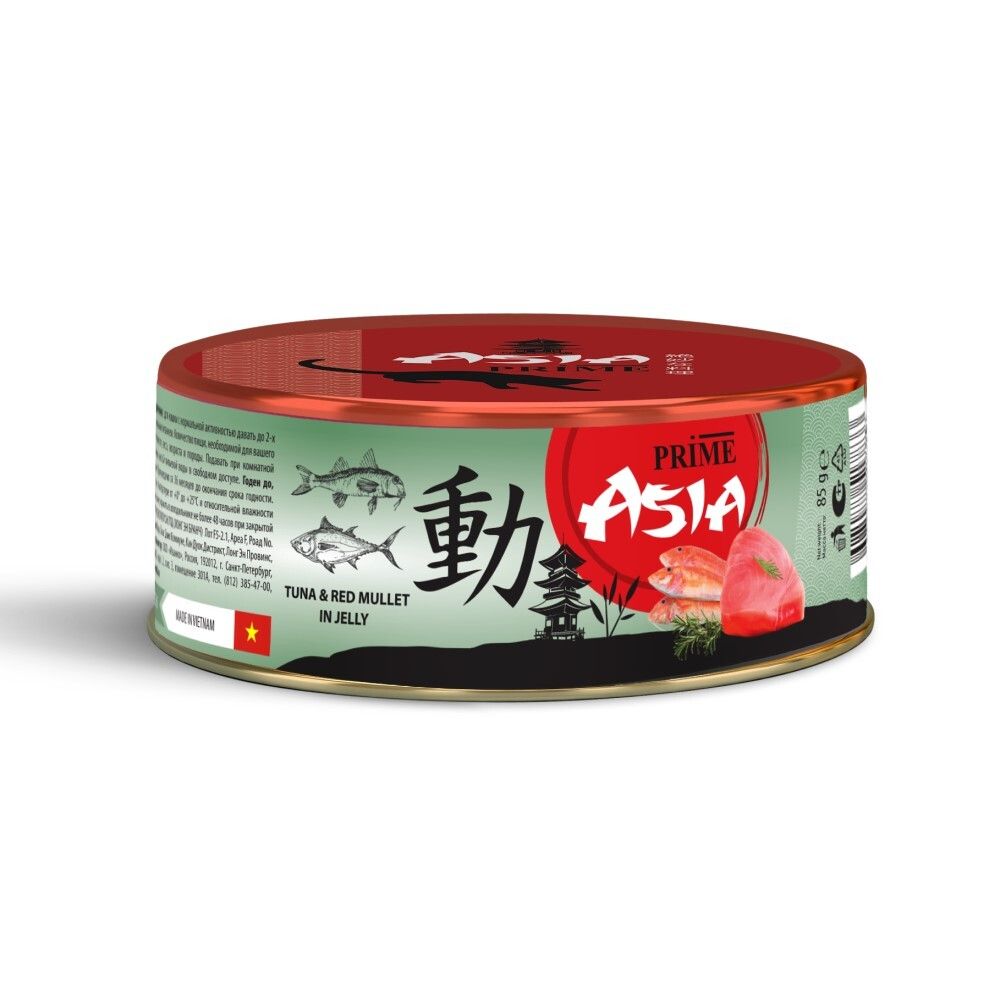 Prime Asia 85 г - консервы для кошек с тунцом и красной кефалью (желе)