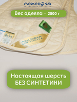 Одеяло ЛЕЖЕБОКА Новая Зеландия 200х220 из овечьей шерсти без синтетики всесезонное, плотность 300, 2374-220-3