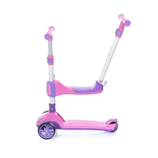 Самокат-беговел 3 в 1 Scooter Micar Transformer складной со светящимися колесами, сиденьем и родительской ручкой розовый