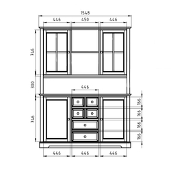 Буфет, 155х41х202, Лэйквью, для кухни и гостиной, деревянный с 4 дверями, из массива дерева, серый, MAKOSA