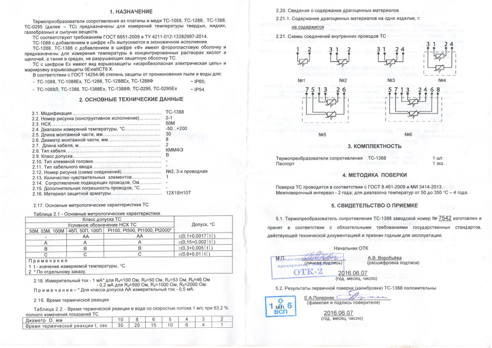 Термопреобразователь сопротивления ТС-1388 /2-1/ 50М/ -50...+200/ 30/ 8/ 2/КММФЭ/В3