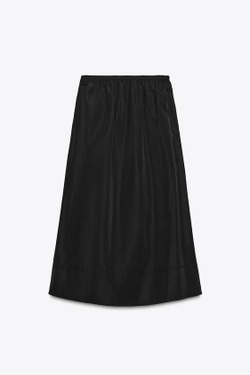 ZARA ЮБКА-МИДИ С ЭФФЕКТОМ ТЕХНИЧЕСКОЙ ТКАНИ ZW COLLECTION, ЧЕРНЫЙ