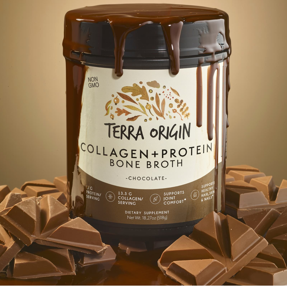Terra Origin, Bone Broth с коллагеном и протеином, шоколад, 518 г (18,27 унции)