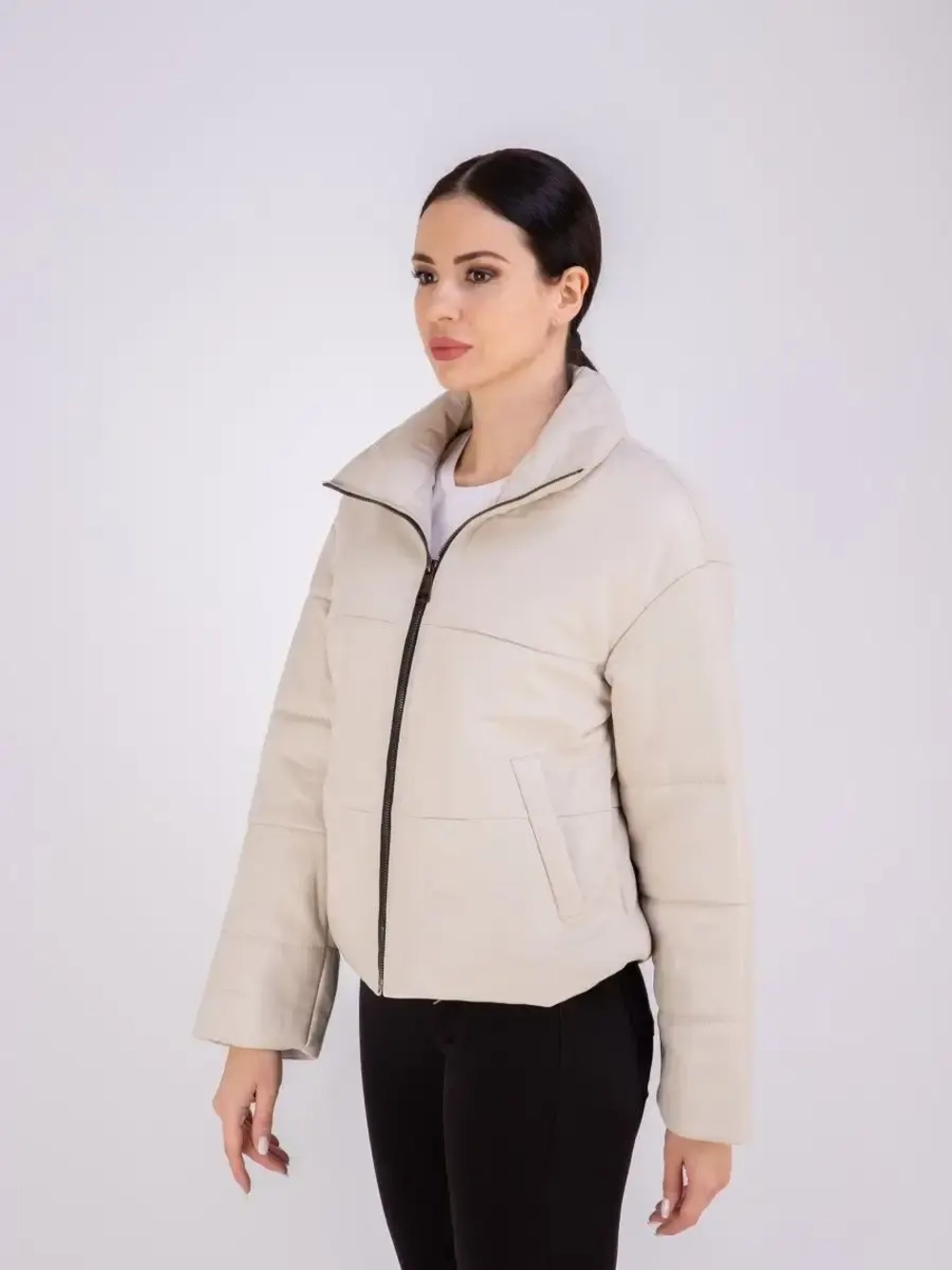 Куртка женская кожаная натуральная стеганая короткая Турция