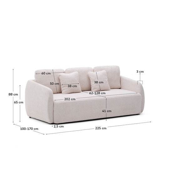 Laira 3-местный диван-кровать из шенилла цвет экрю 225 см