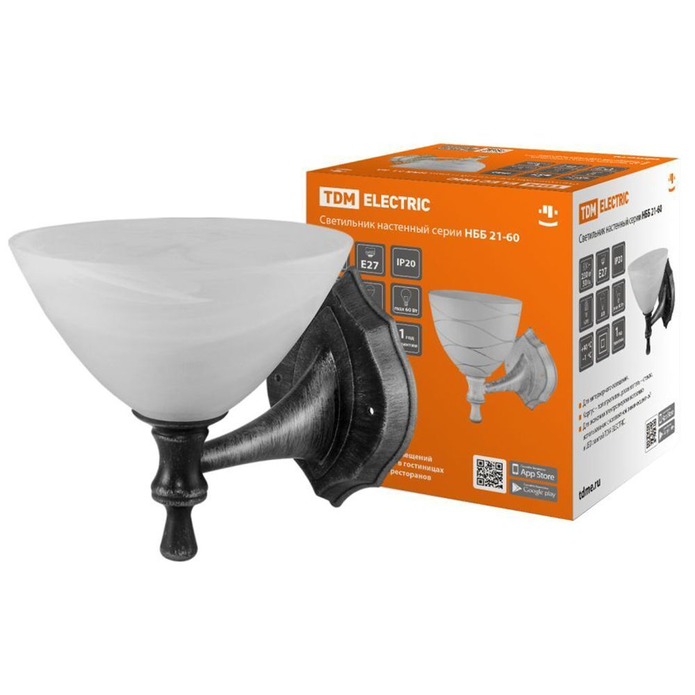 Светильник TDM, НББ 21-60-1731 УХЛ4 Алебастр, 60 Вт, E27, 1лам, IP20, чер, SQ0370-0208