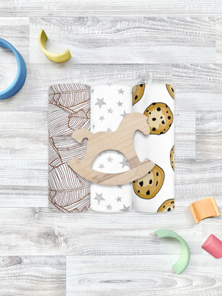 Сет из 3х пелёнок Mjölk Печенье/Palm Tree/Звёзды