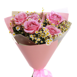 нежный букет с розами и ромашками заказать онлайн в москве