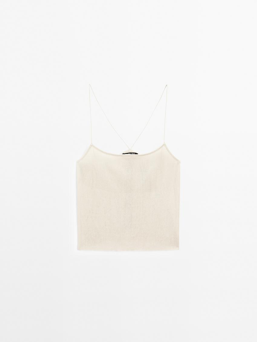 Massimo Dutti Топ на тонких бретелях с рельефным узором, дымчатый