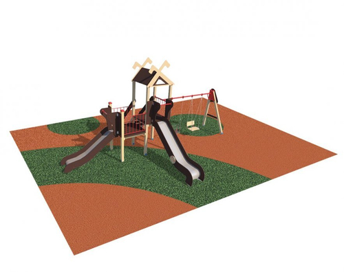 Игровой комплекс Лесная долина с качелями ДИО 06051+бесшовное резиновое покрытие 80 кв.м. с установкой под ключ