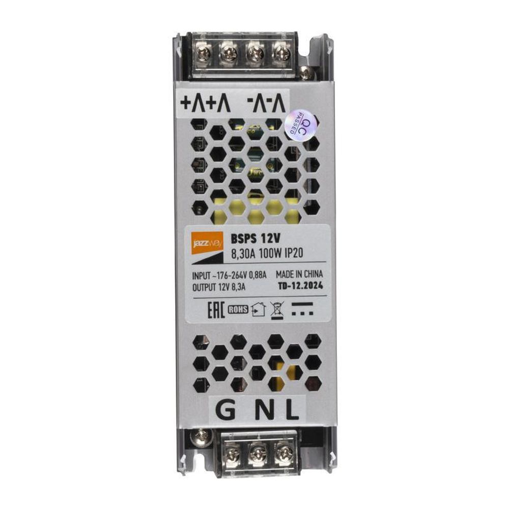 Блок питания для светодиодной ленты 100Вт 8.3А 12В IP20 BSPS метал. JazzWay 5024342