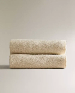 ZARA HOME ПЛЕД С БАХРОМОЙ, ЖЕЛТОВАТО-БЕЛЫЙ