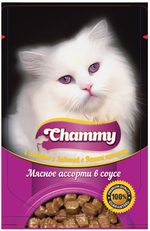 КОРМ КОНСЕРВИРОВАННЫЙ Д/КОШЕК CHAMMY МЯСНОЕ АССОРТИ В СОУСЕ 85 ГР Д/П