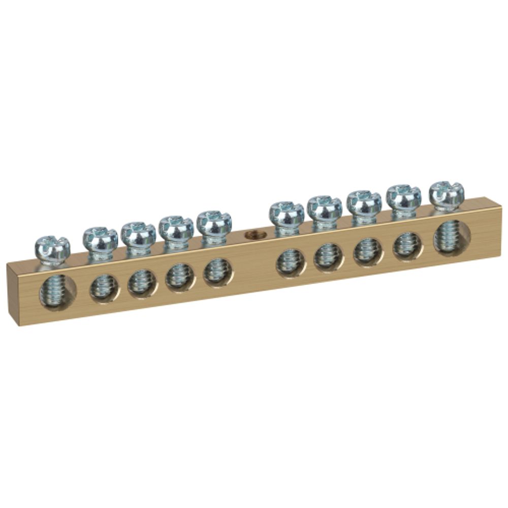 Шина ЭРА NO-122-15 PEN земля-ноль 6х9мм 10/1 латунная с креплениями по центру | Шины N, PE, PEN