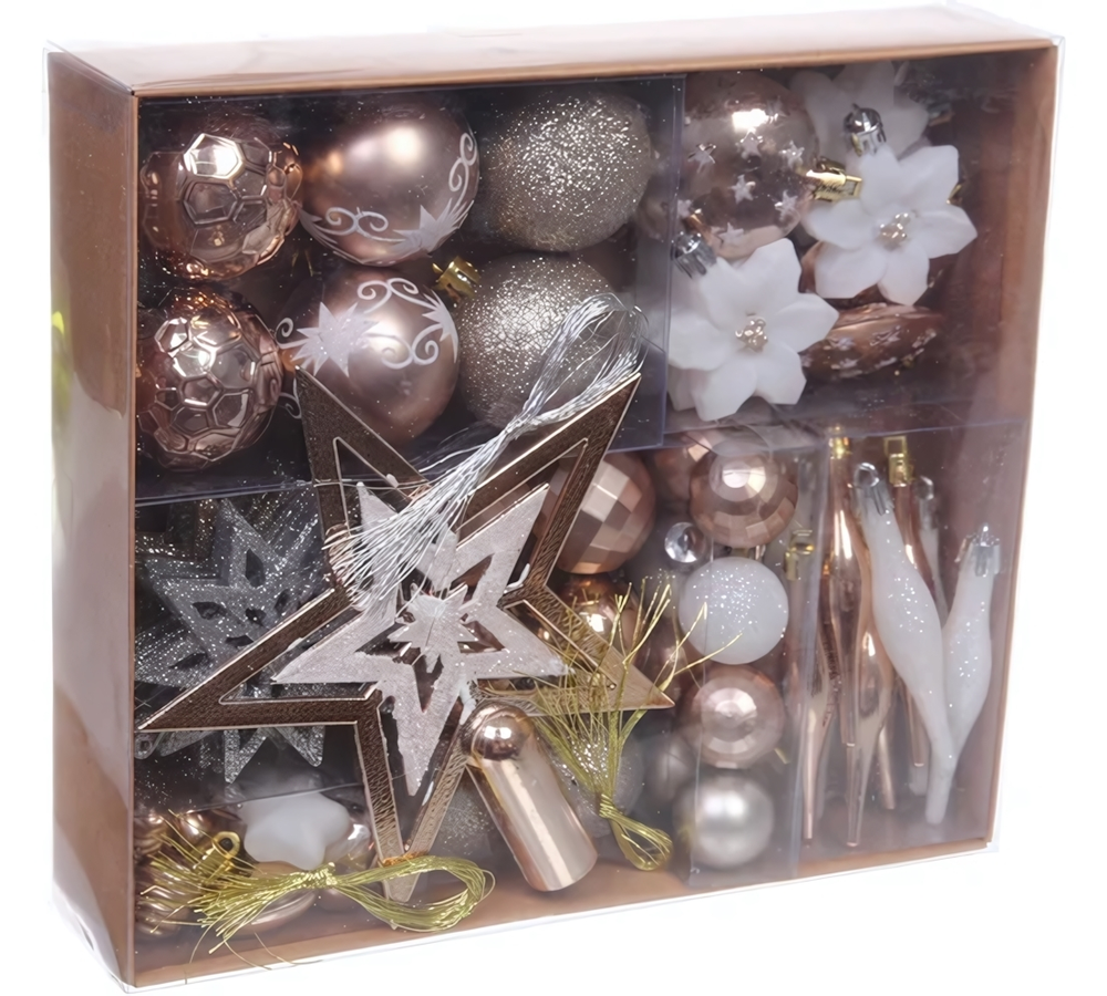 Набор ёлочных украшений "Сказочная зима" 45 предметов, Белый/Шампань (Серпантин)