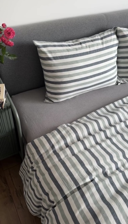 КПБ Евро ВАРЕНЫЙ ХЛОПОК "Мята широкая полоса"