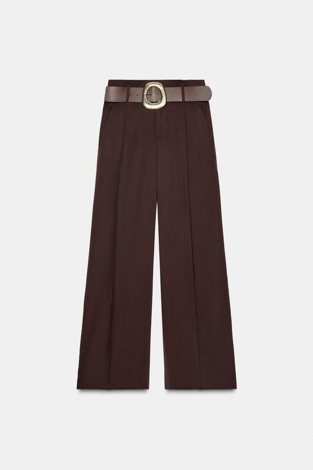 ZARA БРЮКИ С ШИРОКИМИ ШТАНИНАМИ И РЕМНЕМ, ТЕМНО-ГРАНАТОВЫЙ