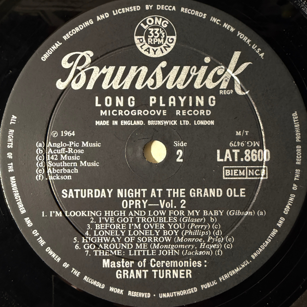 Сборник Saturday Night At The Grand Ole Opry Vol. 2 (Англия 1967г.) Т