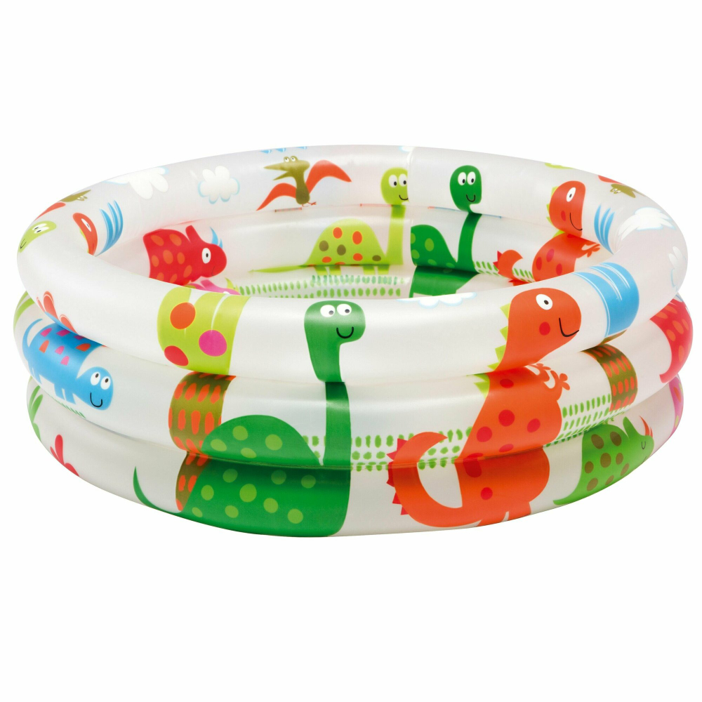 Бассейн надувной Intex 57106 Dino Buddies 61х22 см / Круглый трехсекционный бассейн Пляжные друзья Интекс с надувным дном для дачи