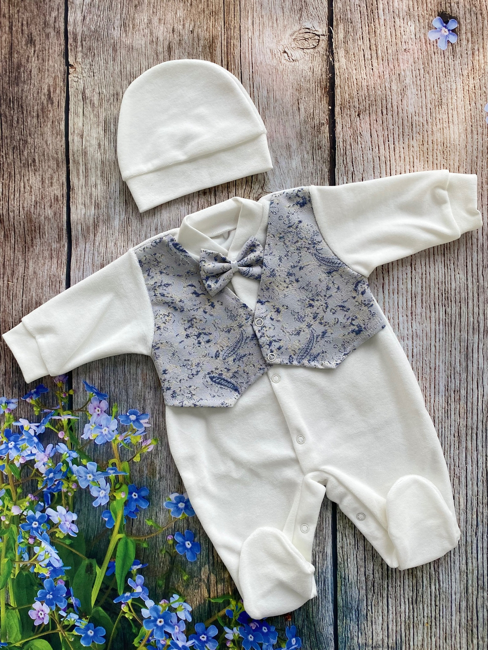 Комплект для мальчика (комбинезон, шапка) Артикул: 0403В (Размер: 56)