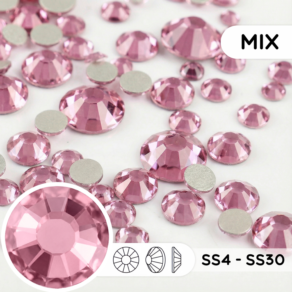 Стеклянные стразы холодной фиксации “Light Amethyst” — микс размеров SS4–SS30