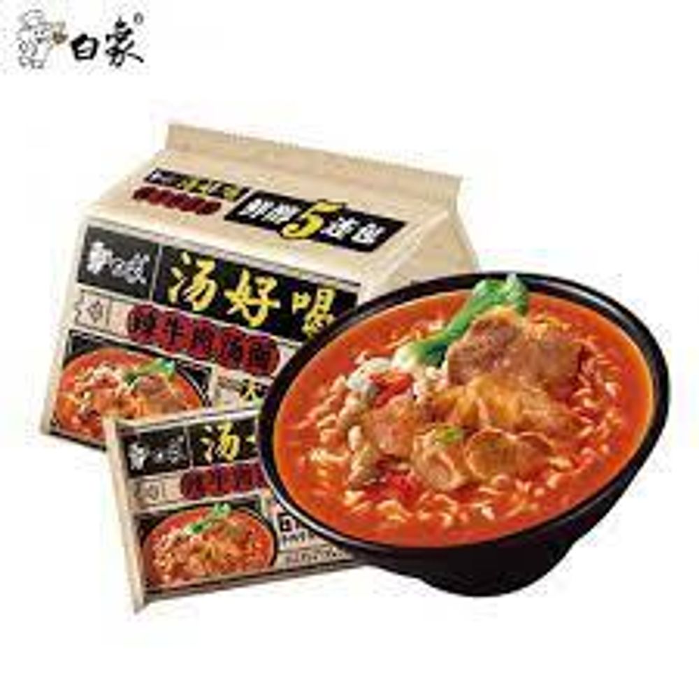 Лапша со вкусом острого говяжьего супа BaiXiang (5 пакетов) 5*111г