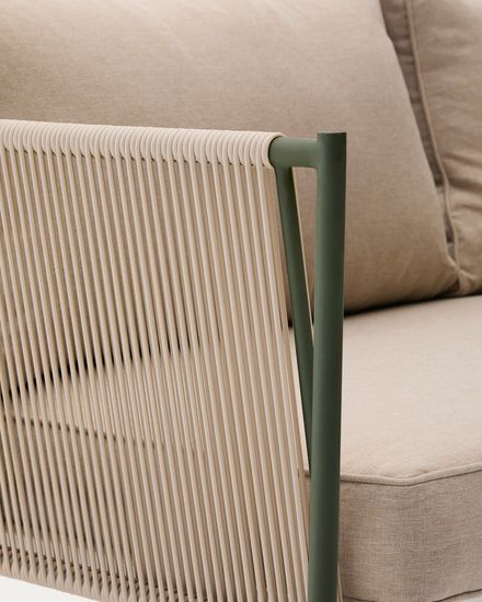 Уличный 2-х местный диван Zivia из веревки цвета экрю и стали зеленого цвета La Forma Испания