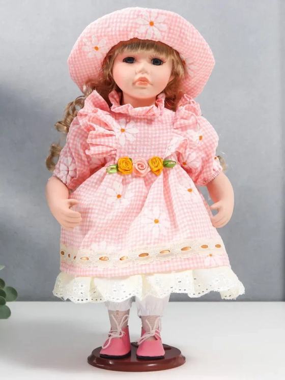 Кукла керамическая фарфоровая Маша в платье 30 см