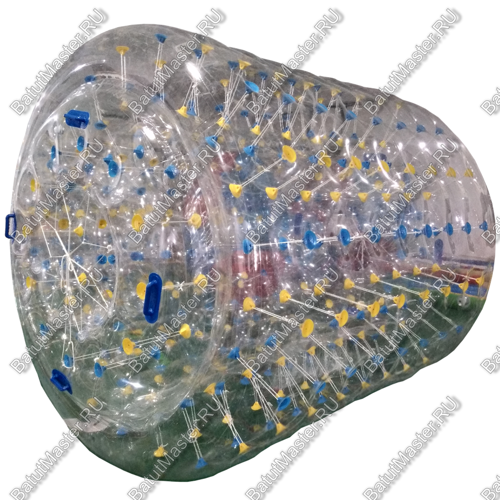 Аттракцион Водный роллер (Гидророллер) "Прозрачный с желто-синими держателями" ТПУ, 2.4*2.2*2.2 м