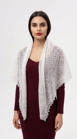 Оренбургский пуховый платок-паутинка А80-01 белый отбеленный