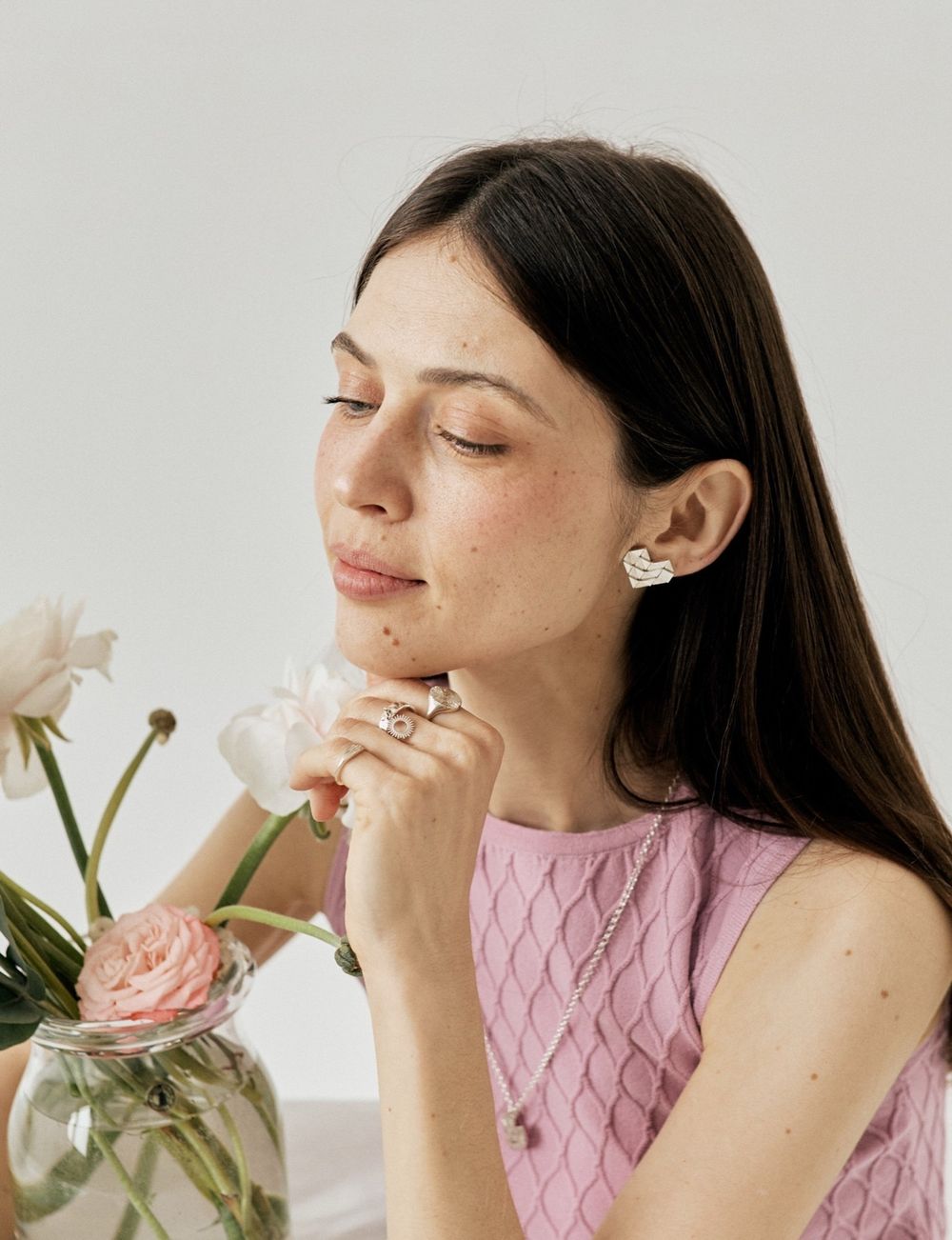 Пусеты Сердце змейка рубика