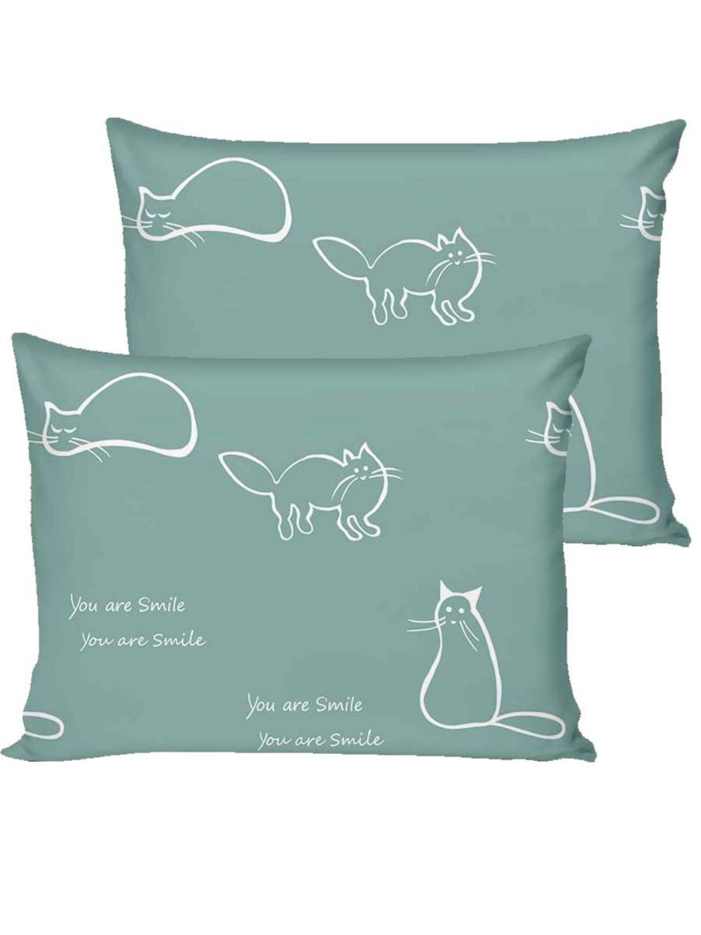 Постельное белье перкаль Сказка "Котики (мята)" 2-спальное  Наволочка 50х70 см 2 шт Простынь  240x215 см Пододеяльник 175x215 см