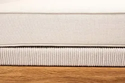 "Канны" угловой модуль плетеный из роупа, основание дуб, роуп бежевый круглый, ткань бежевая 052