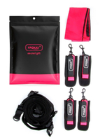 Черно-розовый эротический набор: фиксатор, оковы, наручники, повязка (Цвет: черный с розовым)