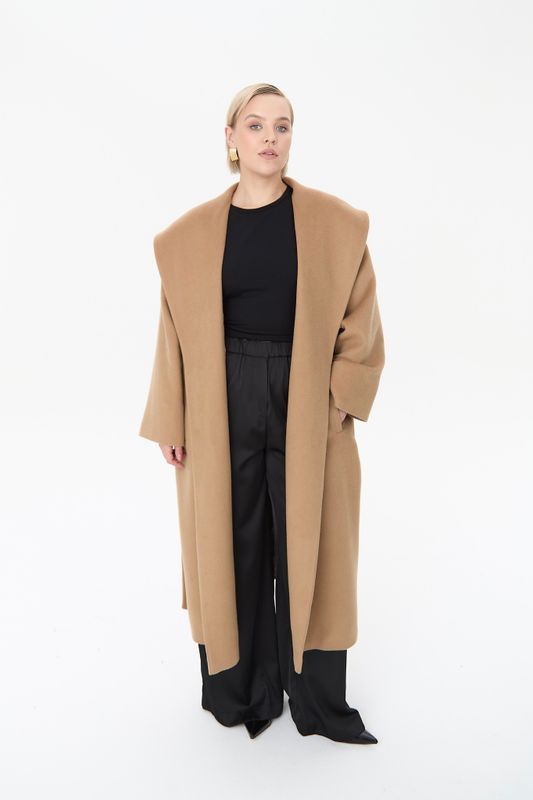 Пальто с широким воротником, кэмел