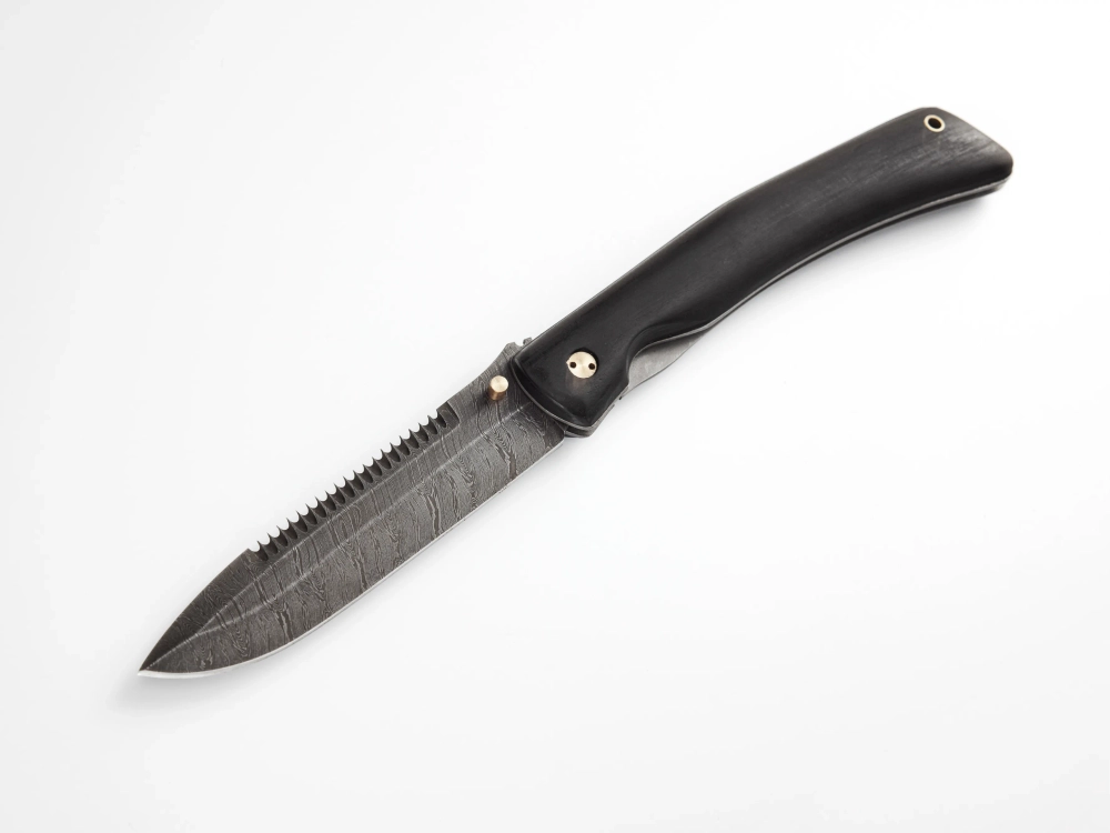 Складной нож "Скелетон", дамасская сталь, рукоять черный мореный граб