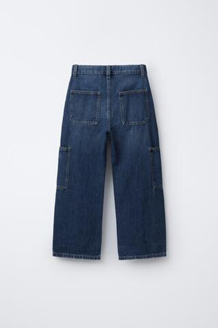 ZARA ДЖИНСЫ BARREL С КАРМАНАМИ И ВЫШИВКОЙ, ВЫЦВЕТШИЙ СИНИЙ