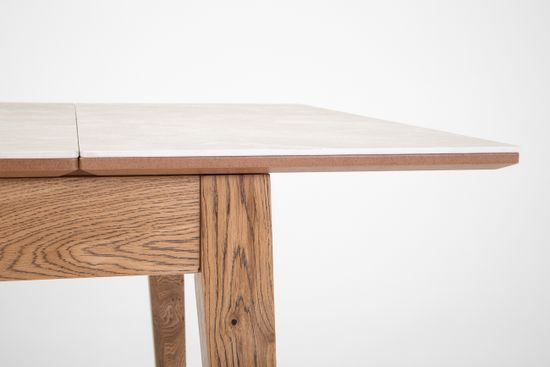 Стол Франк (дуб/нога светлый дуб с чёрной патиной/столешница керамика жемчуг)