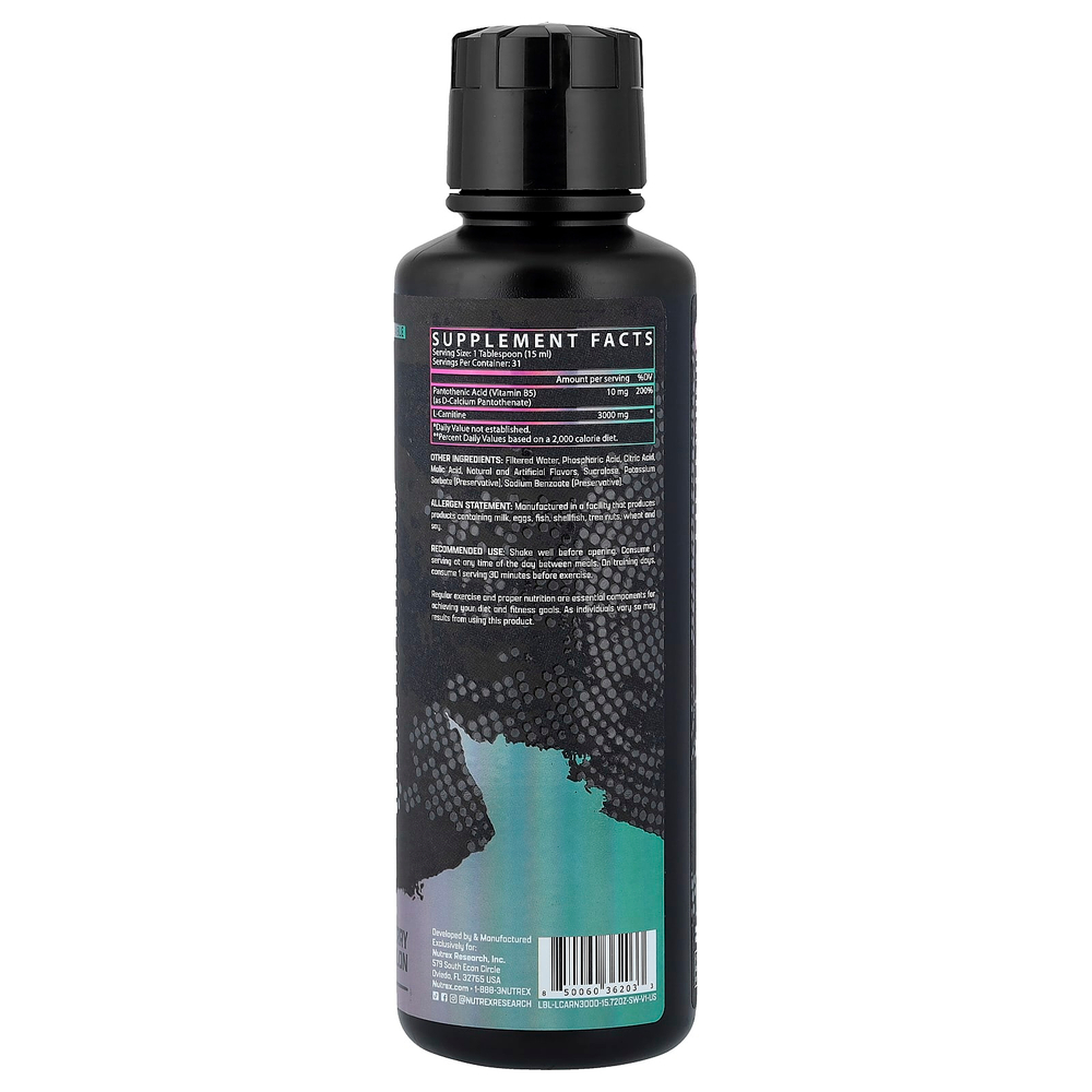 Nutrex Research, L-карнитин 3000, клубника и арбуз, 465 мл (15,72 жидк. унц.)