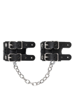 Черные кожаные наручники-браслеты с двумя ремешками