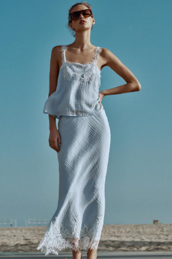 ZARA ЮБКА МИДИ С КРУЖЕВОМ, ПАСТЕЛЬНО-СИНИЙ