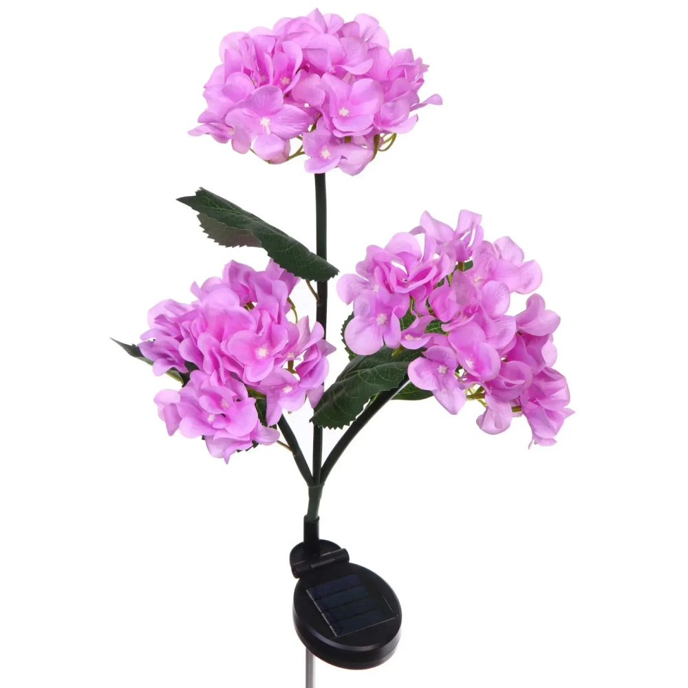 Светильник на солн.батарее (фигура на спице с подсветкой) «Кустовая гортензия» 75 см, Сиреневый (свечение белое)