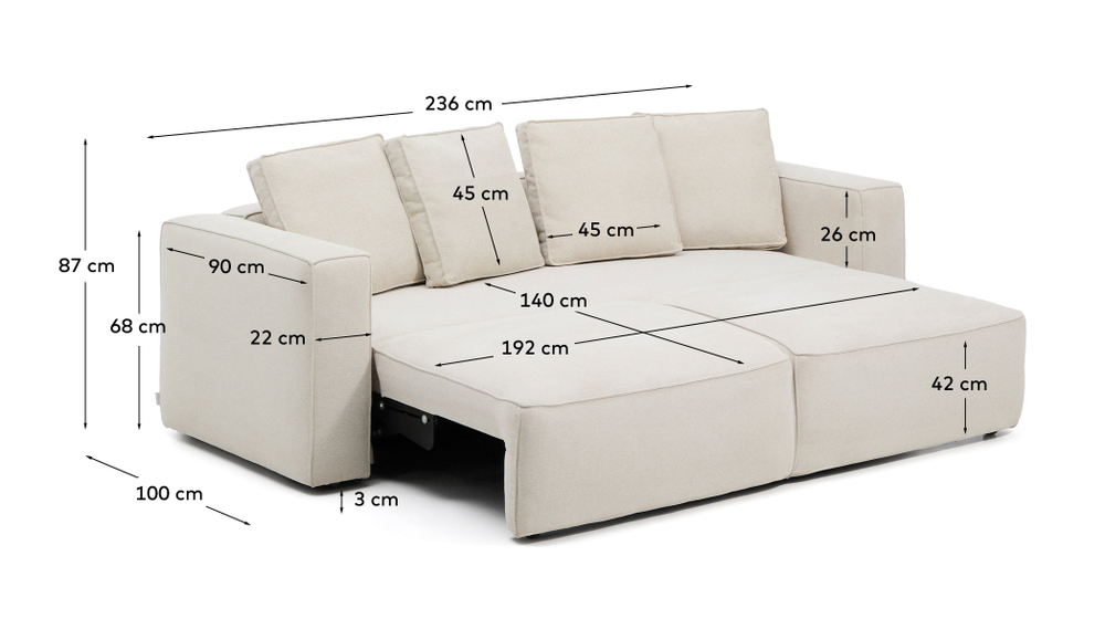 3-местный диван-кровать Marela бежевый шенилл 236 см
